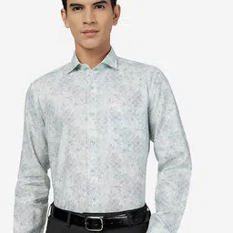 JADE BLUE Abstract Printed Pure Linen Pure Cotton Formal Shirt-image-31