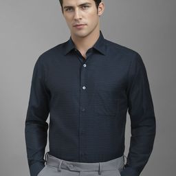 Louis Philippe Men Classic Spread Collar Textured Cotton Formal Shirt-image-43