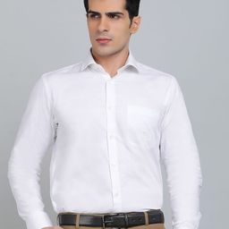 METAL Men Slim Fit Spread Collar Solid Cotton Formal Shirt-image-84