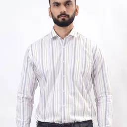 METAL Men Slim Fit Spread Collar Vertical Striped Cotton Formal Shirt-picture-13