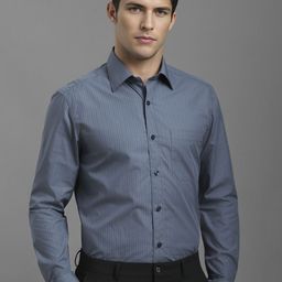 Louis Philippe Men Classic Spread Collar Vertical Striped Cotton Slim Fit Formal Shirt-picture-45