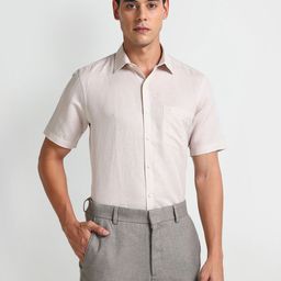 Arrow Spread Collar Short Sleeves Chest Pocket Formal Shirt-image-43