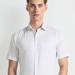 Arrow Checked Short Sleeves Pure Cotton Formal Shirt-image-21