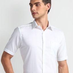 Arrow Tattersall Checks Spread Collar Short Sleeves Cotton Formal Shirt-image-88