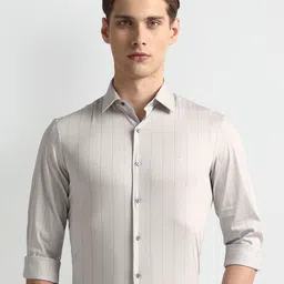 Arrow New York Slim Fit Vertical Striped Twill Weave Formal Shirt-picture-17