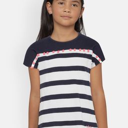 METRO KIDS COMPANY Girls Navy Blue & White Organic Cotton Striped Round Neck T-shirt-image-52