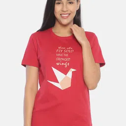 OBOW Women Red  White Printed Round Neck Pure Cotton T-shirt-picture-27