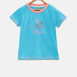 Cub McPaws Girls Blue Organic Printed Round Neck Sustainable T-shirt-image-77