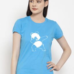 Friskers Women Blue Printed Round Neck T-shirt-image-86
