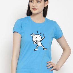 Friskers Women Blue Printed Round Neck T-shirt-image-52