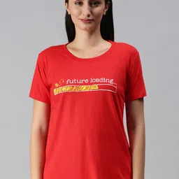 BRATMA Women Red Typography Printed Round Neck T-shirt-image-59