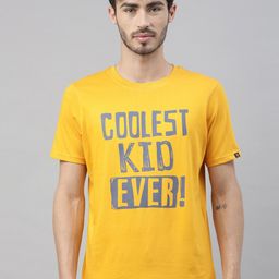 Bushirt Men Yellow Printed Round Neck Cotton Pure Cotton T-shirt-image-82