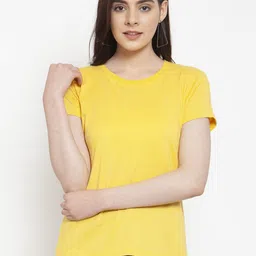 Friskers Women Yellow Solid Round Neck T-shirt-27