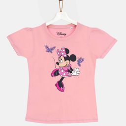 YK Disney Girls Pink Cotton Minnie Mouse Print Round Neck T-shirt-image-26