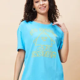 Globus Typography Printed Drop Shoulder Sleeves Pure Cotton Oversized T-shirt-image-6