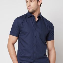 Mufti spread collar Short Sleeves Slim Fit Casual Cotton Shirt-picture-22