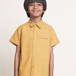 The Tribe Kids Boys Slim Fit Spread Collar Short Sleeves Pure Cotton Casual Shirt-image-45