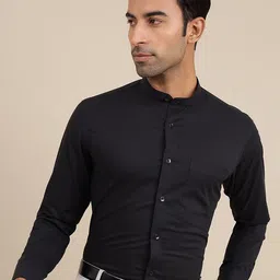 METAL Slim Fit Mandarin Collar Knitted Weave Pure Cotton Formal Shirt-image-85