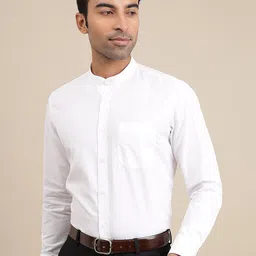METAL Slim Fit Mandarin Collar Knitted Weave Pure Cotton Formal Shirt-image-84