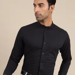 METAL Slim Fit Mandarin Collar Knitted Weave Pure Cotton Formal Shirt-image-49
