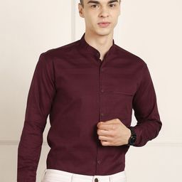 FUBAR Slim Fit Striped Mandarin Collar Long Sleeves Cotton Casual Shirt-image-81