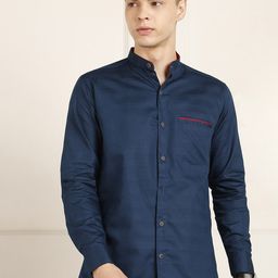 FUBAR Slim Fit Striped Mandarin Collar Long Sleeves Cotton Casual Shirt-image-48