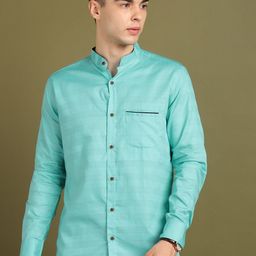 FUBAR Slim Fit Striped Mandarin Collar Long Sleeves Cotton Casual Shirt-picture-4