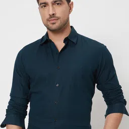 Mufti Self Design Slim Fit Spread Collar Long Sleeves Cotton Casual Shirt-image-10