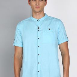 Kuons Avenue Slim Fit Smart Band Collar Linen Cotton Casual Shirt-image-102