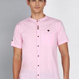 Kuons Avenue Slim Fit Smart Band Collar Linen Cotton Casual Shirt-image-90