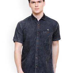 Kuons Avenue Men Charcoal Grey Smart Slim Fit Denim Casual Shirt-image-103