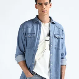 Flying Machine Men Cutaway Collar Typography Printed Cotton Casual Shirt-image-84