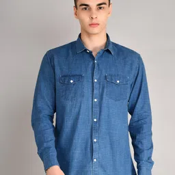 TIM PARIS Standard Opaque Micro Checked Cotton Casual Shirt-image-80