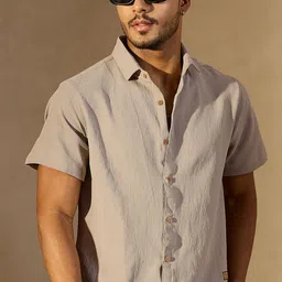 DENNISON Self Design Spread Collar Smart Oversized Cotton Smart Casual Shirt-image-13