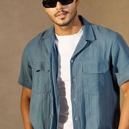 DENNISON Men Self Design Cuban Collar Smart Casual Shirt-image-20
