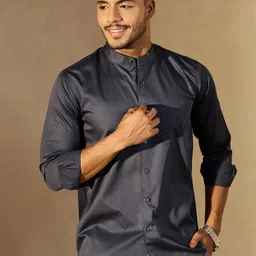 DENNISON Mandarin Collar Cotton Smart Casual Shirt-image-64