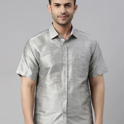 VASTRAMAY Premium Spread Collar Silk Shirt-picture-17