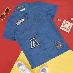 Pantaloons Junior Boys Typography Printed Spread Collar Pocket Cotton Casual Shirt-38