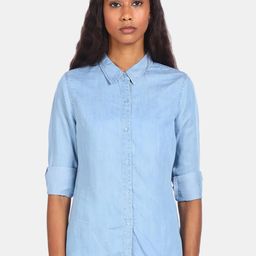 Flying Machine Women Blue Opaque Casual Shirt-picture-0
