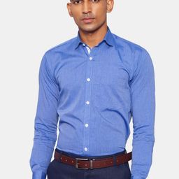 Wintage Men Blue Opaque Pure Cotton Formal Shirt-image-7