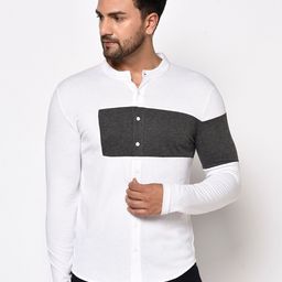 GLITO Colourblocked Regular Fit Mandarin Collar Cotton Casual Shirt-image-63