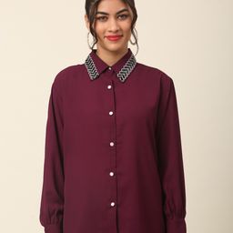 plusS Maroon Spread Collar Casual Shirt-image-20