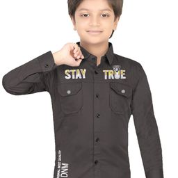 BAESD Boys Comfort Typography Printed Spread Collar Chest Pocket Cotton Shirt-image-37