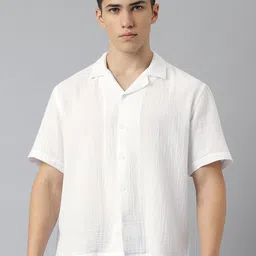 SUBTRACT Cuban Collar Boxy Comfort Fit Cotton Casual Shirt-image-35