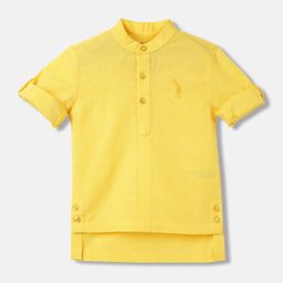 Blue Giraffe Boys Cotton Mandarin Collar Roll-Up Sleeves Opaque Casual Shirt-image-46