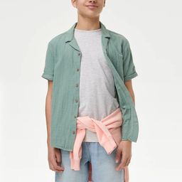 Marks & Spencer Boys Textured Self Design Cutaway Collar Pure Cotton Shirt With T-Shirt-7