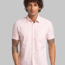 Parx Slim Fit Floral Printed Short Sleeves Opaque Pure Cotton Casual Shirt-image-88