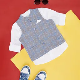 Pantaloons Junior Boys Band Collar Long Sleeve Cotton Casual Shirt With Jacket-picture-42