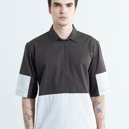 Snitch Brown Classic Cotton Spread Collar Short Sleeves Oversized Opaque Casual Shirt-image-23