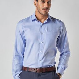 Bubber Blu Relaxed Fit Chambray Weaved Opaque Formal Shirt-image-50
